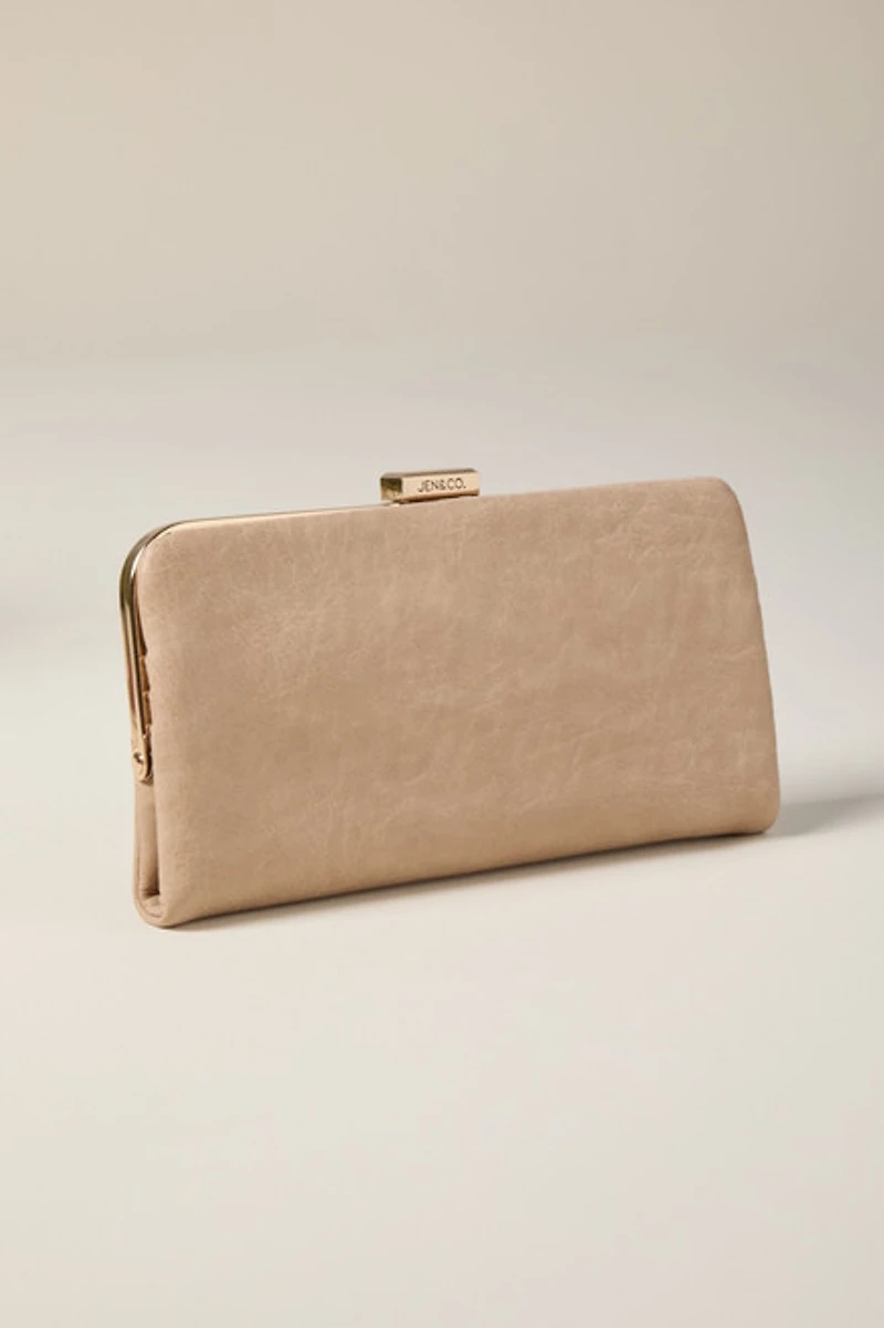 Nina Large Faux Leather Beige Card Case
