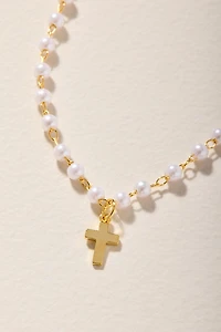 Bianca Pearl Cross Pendant Necklace