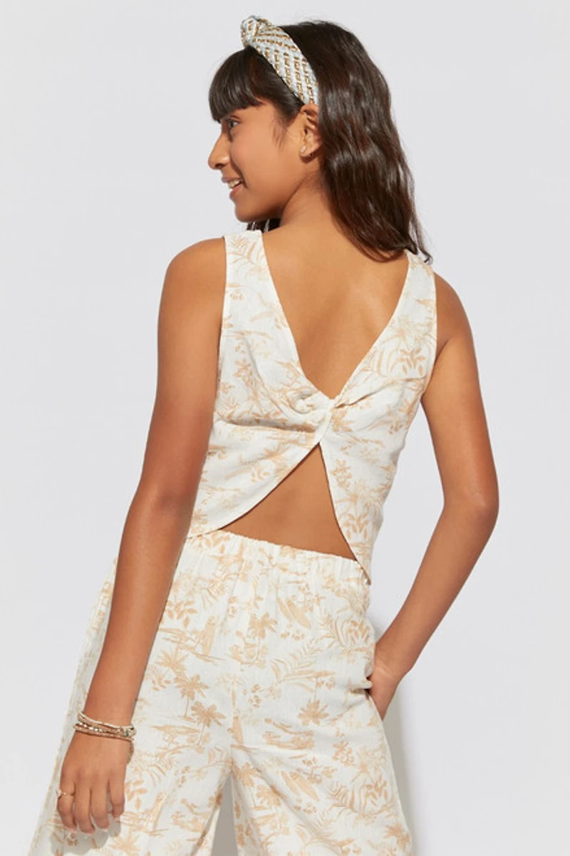 Hello Franki Printed Twist Back Tank Top for girls