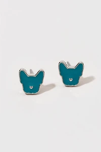 Hello Franki Teal Frenchie Stud Earrings for girls