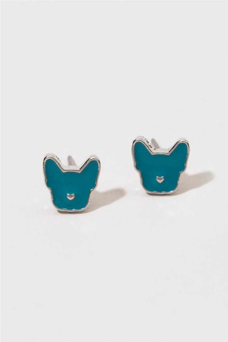 Hello Franki Teal Frenchie Stud Earrings for girls