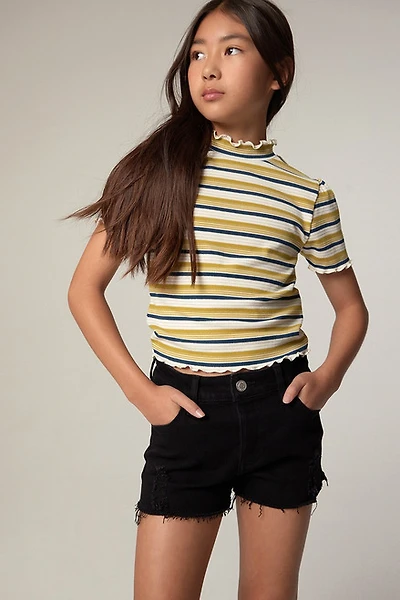 Hello Franki Frayed Black Denim Shorts for girls