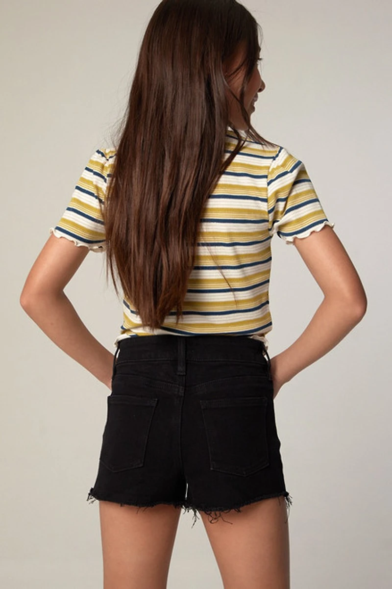 Hello Franki Frayed Black Denim Shorts for girls