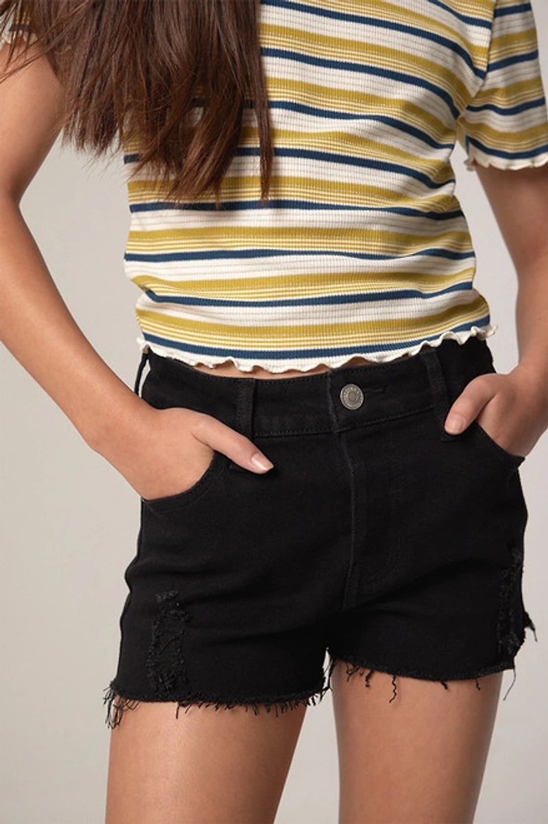 Hello Franki Frayed Black Denim Shorts for girls