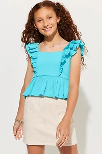 Hello Franki Tiered Flutter Sleeve Bow Back Top for girls
