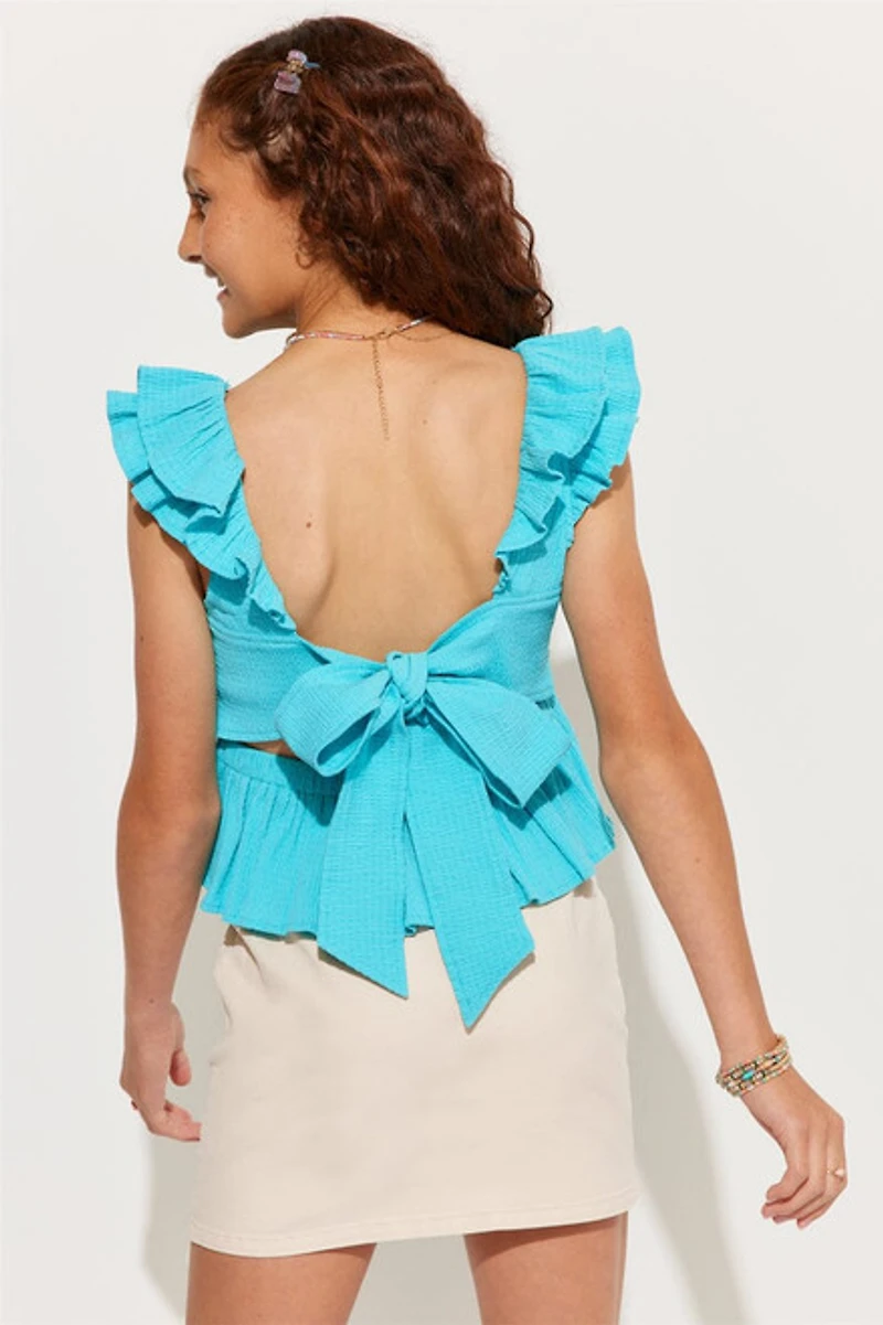 Hello Franki Tiered Flutter Sleeve Bow Back Top for girls