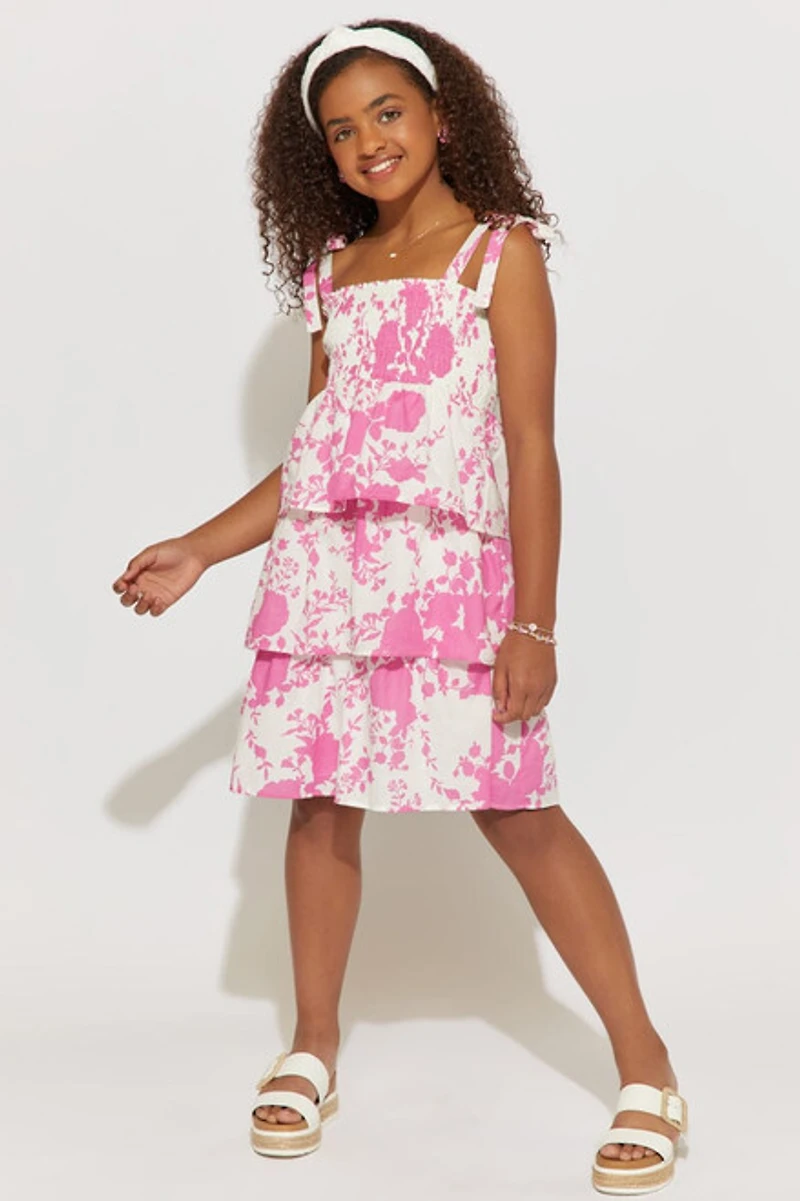 Hello Franki Abstract Floral Tiered Dress for girls