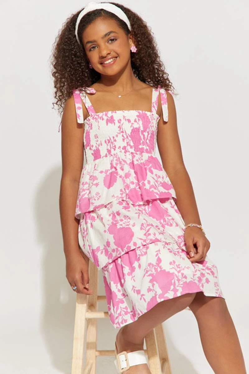 Hello Franki Abstract Floral Tiered Dress for girls