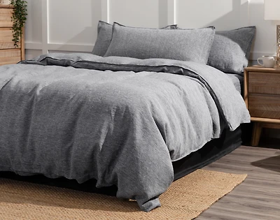 Signature Vintage Washed European Linen Duvet Cover - Indigo Grey - King