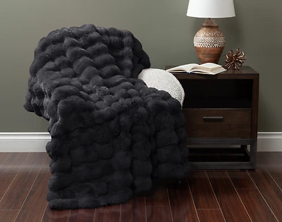 Bubble Faux Fur Throw - Soot