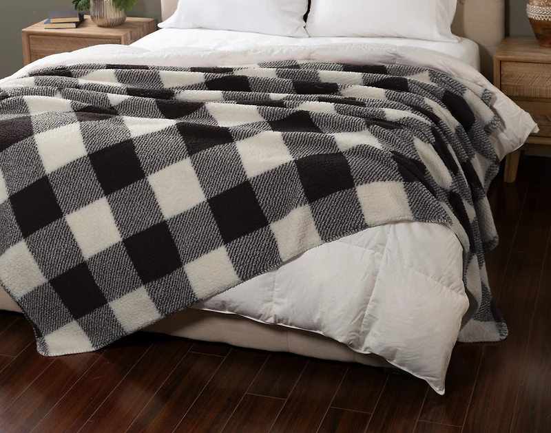 Buffalo Checkered Sherpa Blanket - Black & White