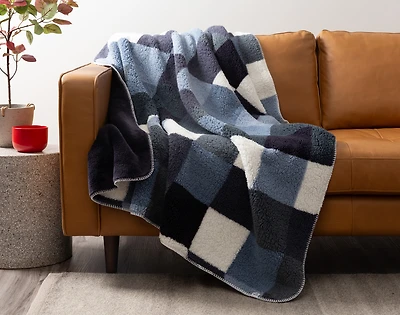 Teddy Check Throw - Blue Steel - undefined