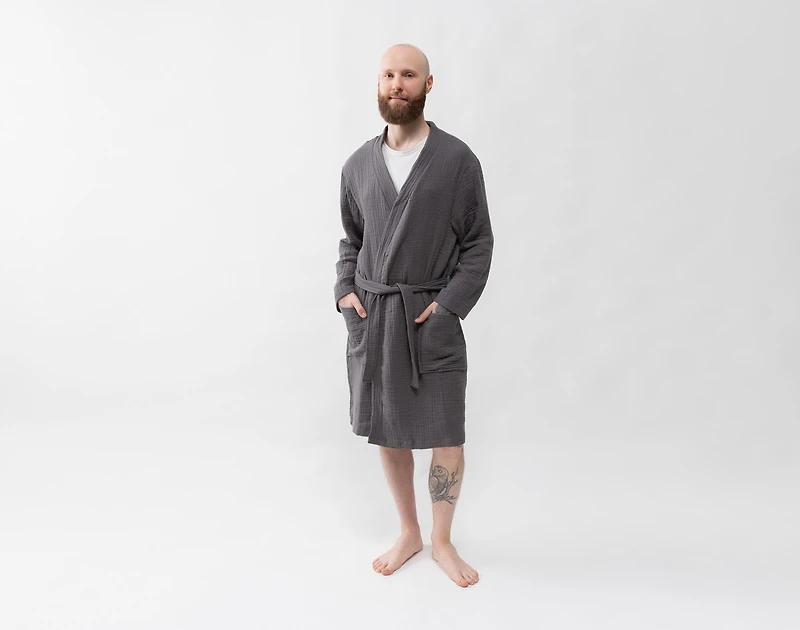 Muslin Gauze Bathrobe - Charcoal
