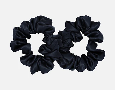 100% Mulberry Silk Scrunchies - Black (Set of 2)