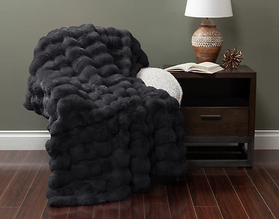 Bubble Faux Fur Throw - Soot