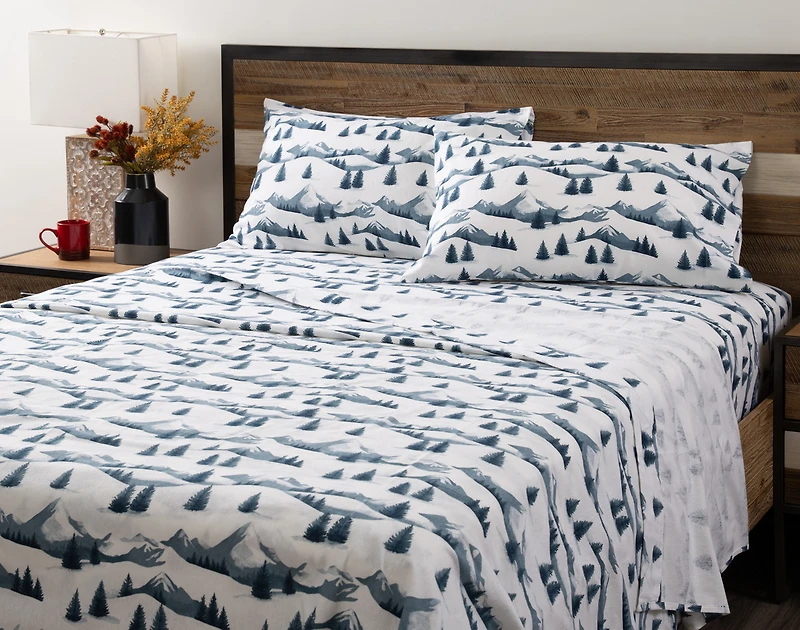 Organic Cotton Flannel Sheet Set - Snowy Peaks