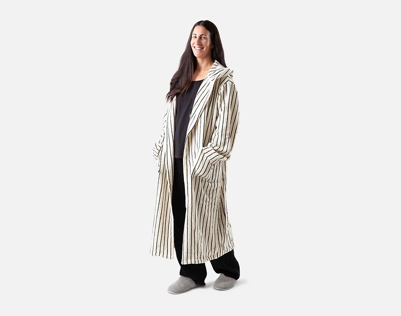 Yarn Dye Terry Hooded Bathrobe - White