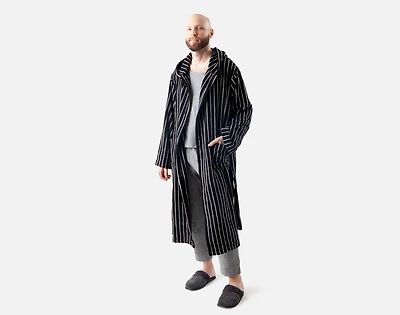 Yarn Dye Terry Hooded Bathrobe - Black