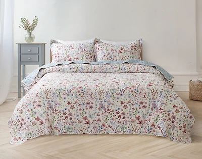 Lana Cotton Quilt Set, Floral, Red,