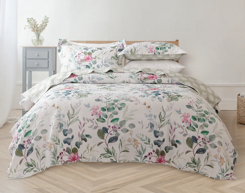 Leighton Cotton Quilt Set, Floral, Green,