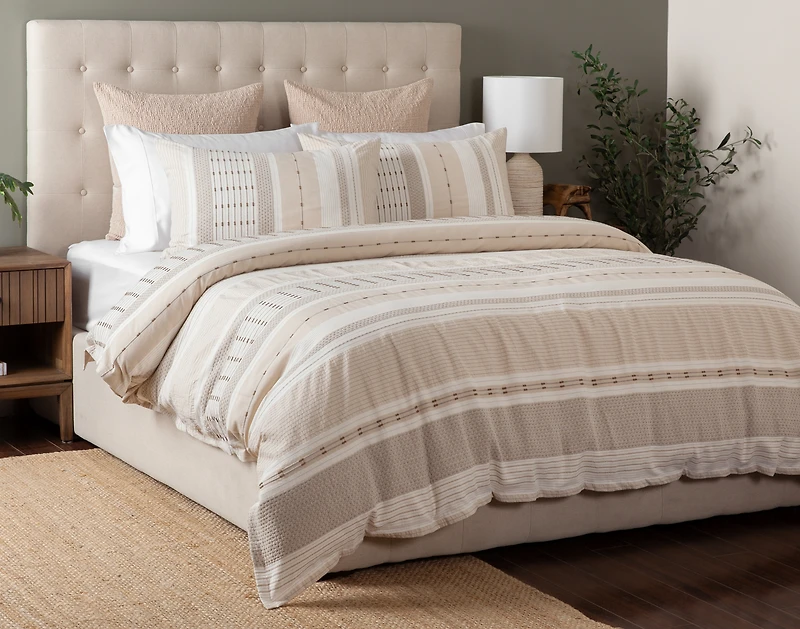 Adrift Duvet Cover, Cotton, Geometric, Beige,