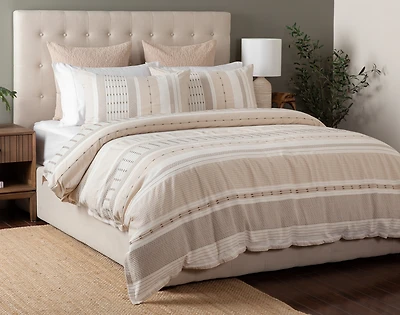 Adrift Duvet Cover, Cotton, Geometric, Beige,