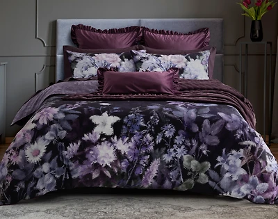 Christabel Duvet Cover, Cotton, Floral, Purple,
