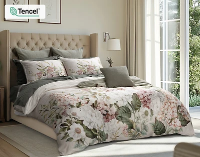 Positano Floral Duvet Cover, TENCEL Lyocell, Floral, Beige, Queen