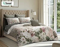 Positano Floral Duvet Cover, TENCEL Lyocell, Floral, Beige,