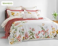 Corsage Floral Duvet Cover, Cotton, Bamboo Floral, White,