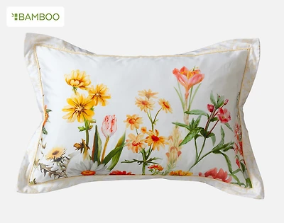 Corsage Floral Pillow Sham, Floral, White, Queen