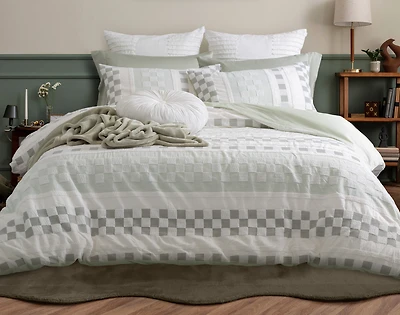 Tazio Duvet Cover, Cotton Set, Geometric, Green, Queen