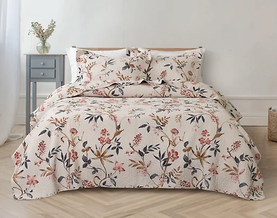 Felicity Cotton Quilt Set, Floral, Beige, Queen