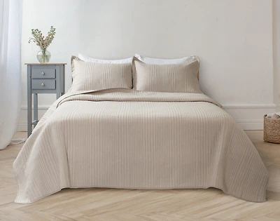 Mica Quilt Set, Geometric, Beige, Queen