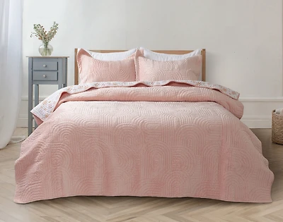 Rainbows Velvet Quilt Set, Geometric, Pink,
