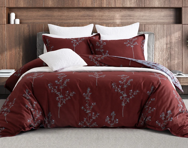 Vermillia Duvet Cover, Cotton Set, Botanical, Red,