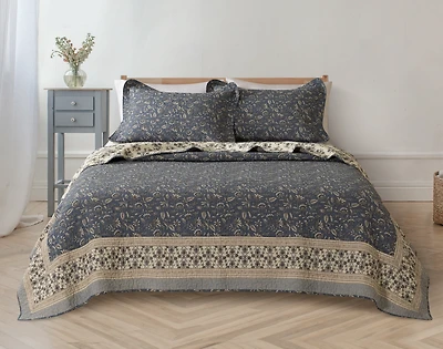Mabel Cotton Quilt Set, Botanical, Blue,