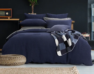 Kye Duvet Cover, Bamboo Cotton Set, Blue, Queen