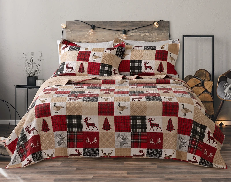 North Wood Cotton Quilt Set, Patchwork, Red,