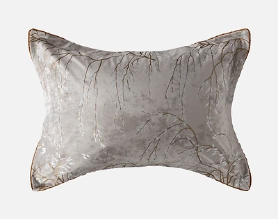 Luxembourg Velvet Pillow Sham, Botanical, Grey,