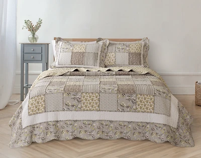 Meridith Cotton Quilt Set, Patchwork, Grey, Twin