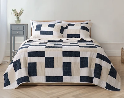 Zander Cotton Quilt Set, Patchwork, Blue, Super King