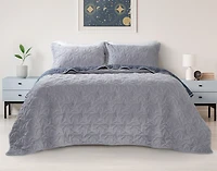 Stars Velvet Quilt Set, Geometric, Grey,