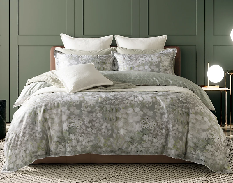 Elora Duvet Cover, TENCEL Lyocell, Floral, Green,
