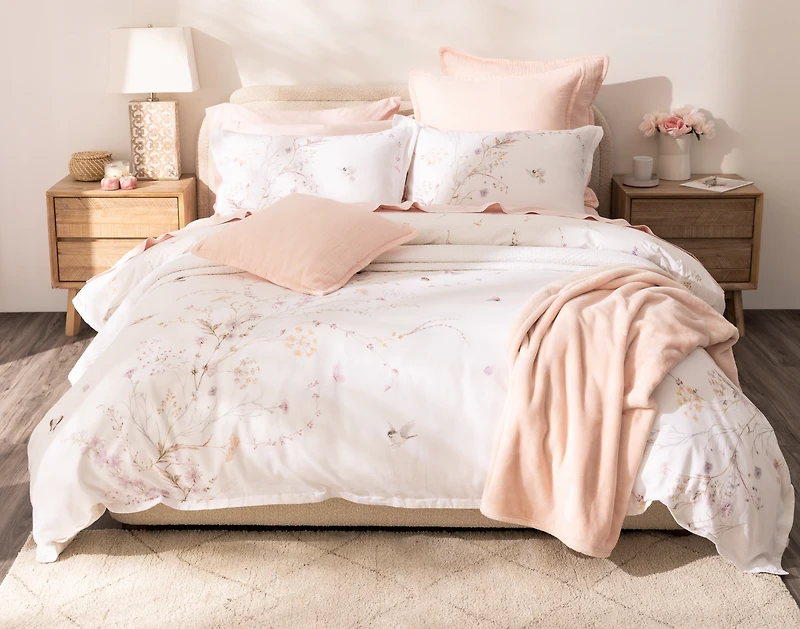 Elysium Duvet Cover, Cotton, Floral, White,