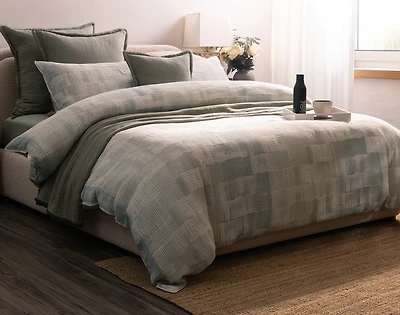 Palette Duvet Cover, Cotton, Textured, Green, Queen