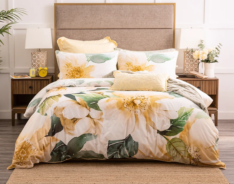Oriana Duvet Cover, Cotton, Bamboo Floral, Yellow,