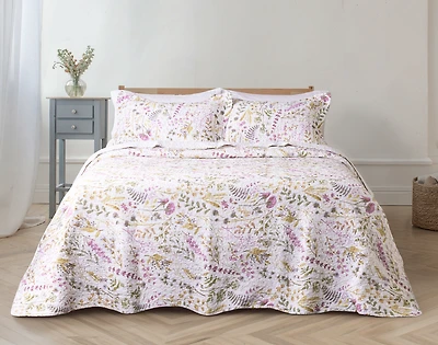 Zoey Cotton Quilt Set, Floral, Pink, Queen