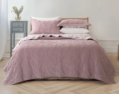 Bowknots Velvet Quilt Set, Geometric, Purple,