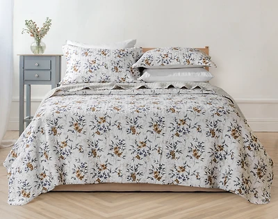 Esther Cotton Quilt Set, Floral, Brown,